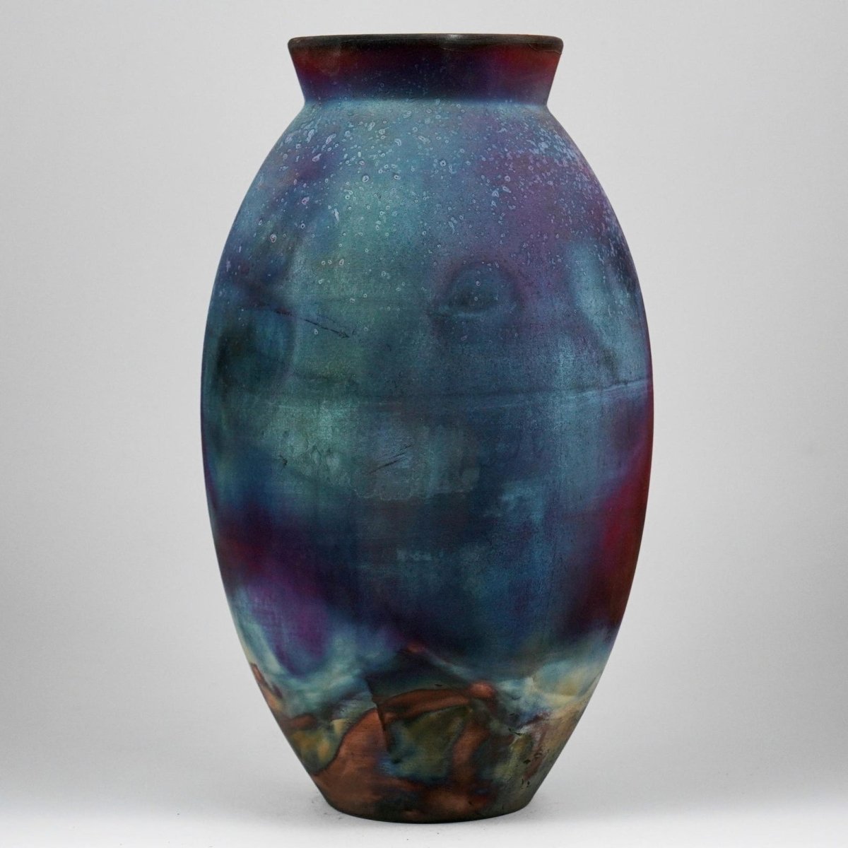 RAAQUU Large Oval Ceramic Vase Full Copper Matte S/N0000982 13.5" Raku Pottery - RAAQUU