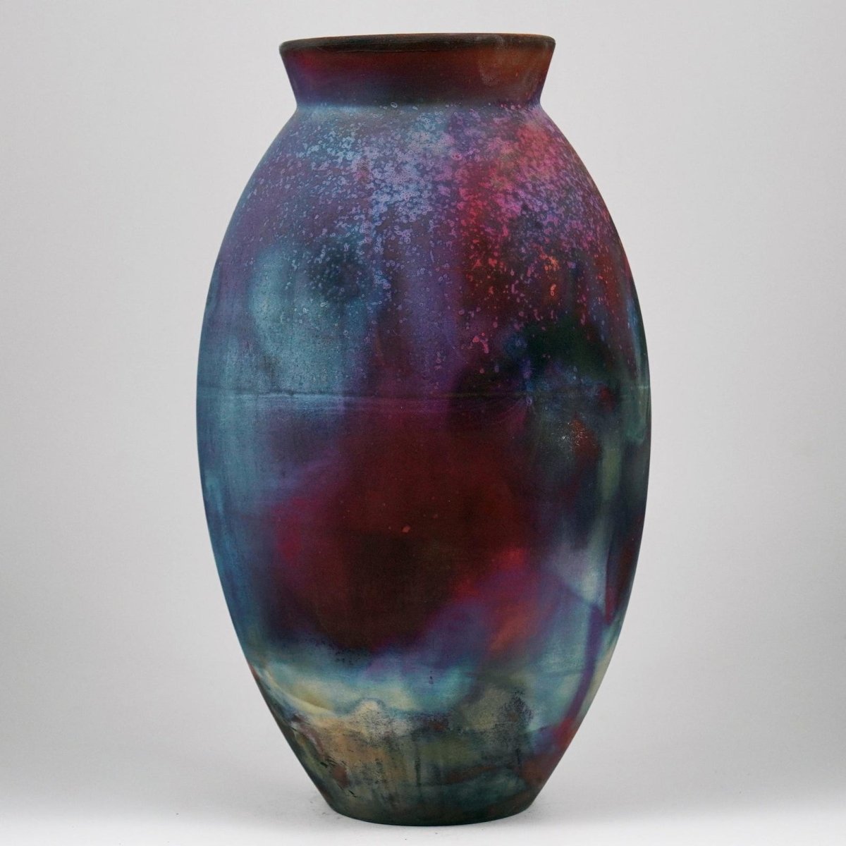 RAAQUU Large Oval Ceramic Vase Full Copper Matte S/N0000982 13.5" Raku Pottery - RAAQUU