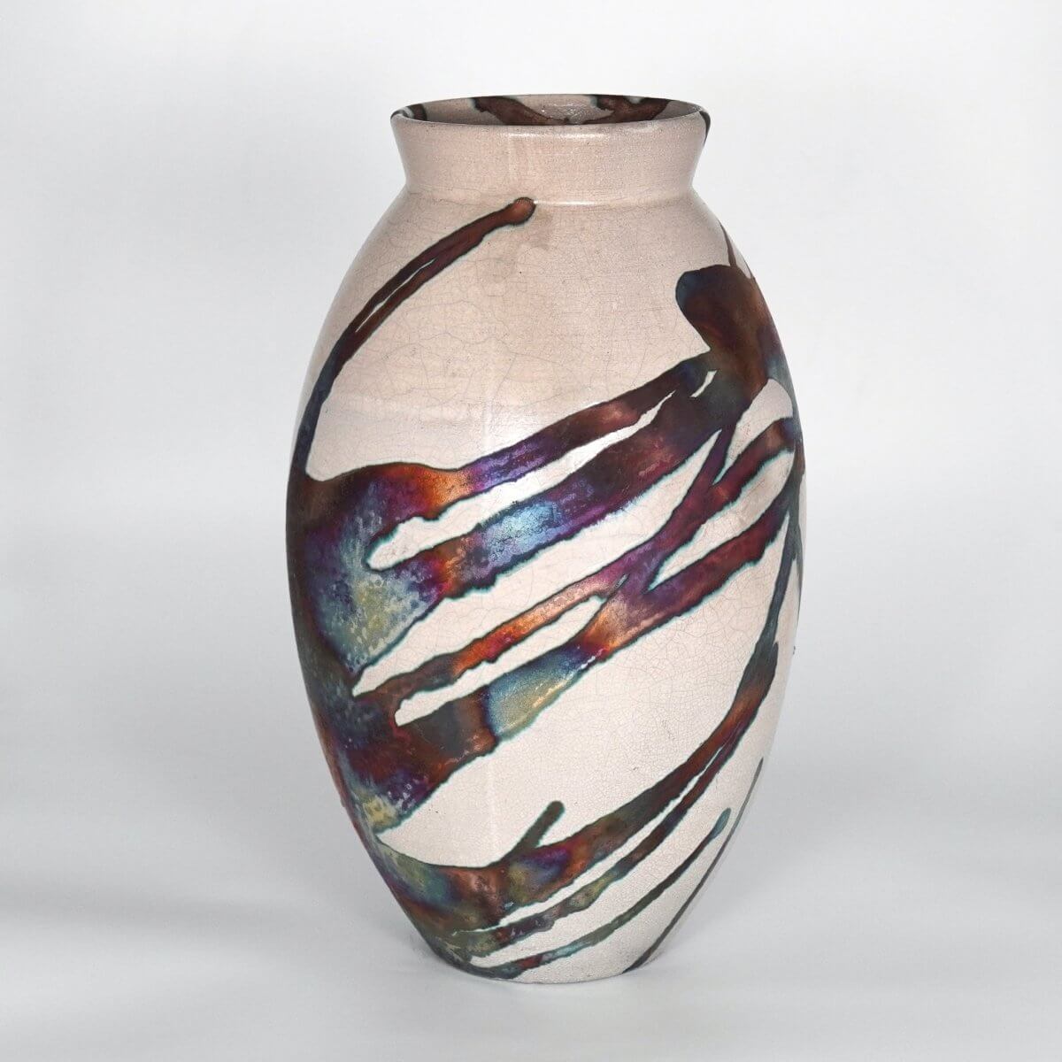 RAAQUU Large Oval Ceramic Vase Half Copper Matte S/N0000208 13.5" Raku Pottery Unique Handmade ceramic pottery raku vases, urns, and home decor, sculptures, wall decor, gifts by Adil Ghani