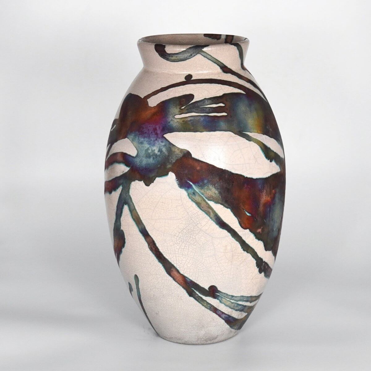 RAAQUU Large Oval Ceramic Vase Half Copper Matte S/N0000208 13.5" Raku Pottery Unique Handmade ceramic pottery raku vases, urns, and home decor, sculptures, wall decor, gifts by Adil Ghani