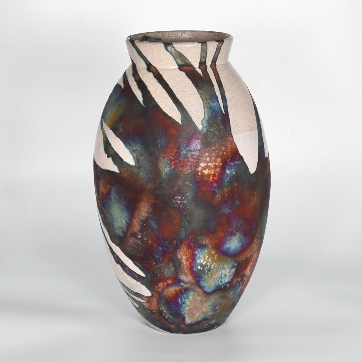 RAAQUU Large Oval Ceramic Vase Half Copper Matte S/N0000208 13.5" Raku Pottery Unique Handmade ceramic pottery raku vases, urns, and home decor, sculptures, wall decor, gifts by Adil Ghani