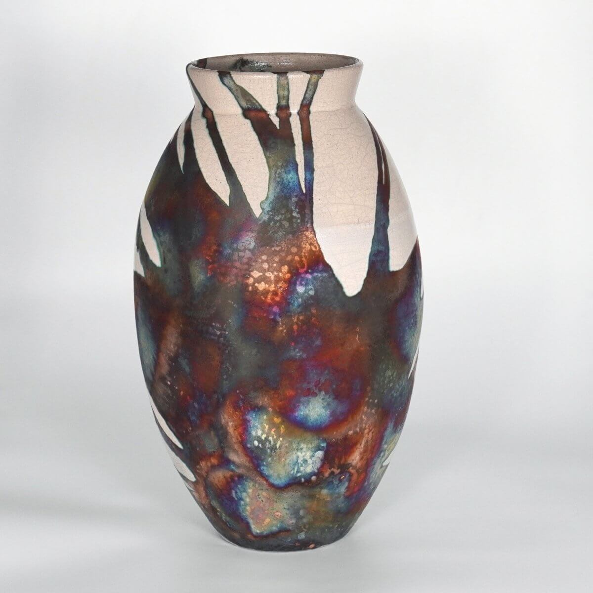 RAAQUU Large Oval Ceramic Vase Half Copper Matte S/N0000208 13.5" Raku Pottery Unique Handmade ceramic pottery raku vases, urns, and home decor, sculptures, wall decor, gifts by Adil Ghani