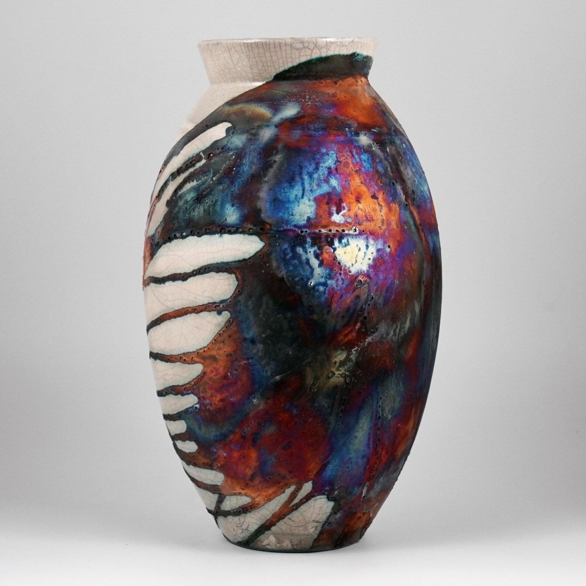 RAAQUU Large Oval Ceramic Vase Half Copper Matte S/N0000956 13.5" Raku Pottery - RAAQUU