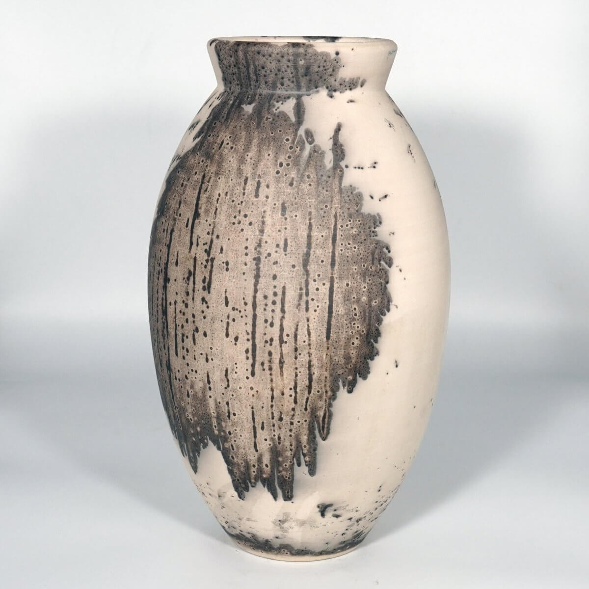 RAAQUU Large Oval Ceramic Vase Obvara S/N0000832 13.5" Raku Pottery Unique Handmade ceramic pottery raku vases, urns, and home decor, sculptures, wall decor, gifts by Adil Ghani