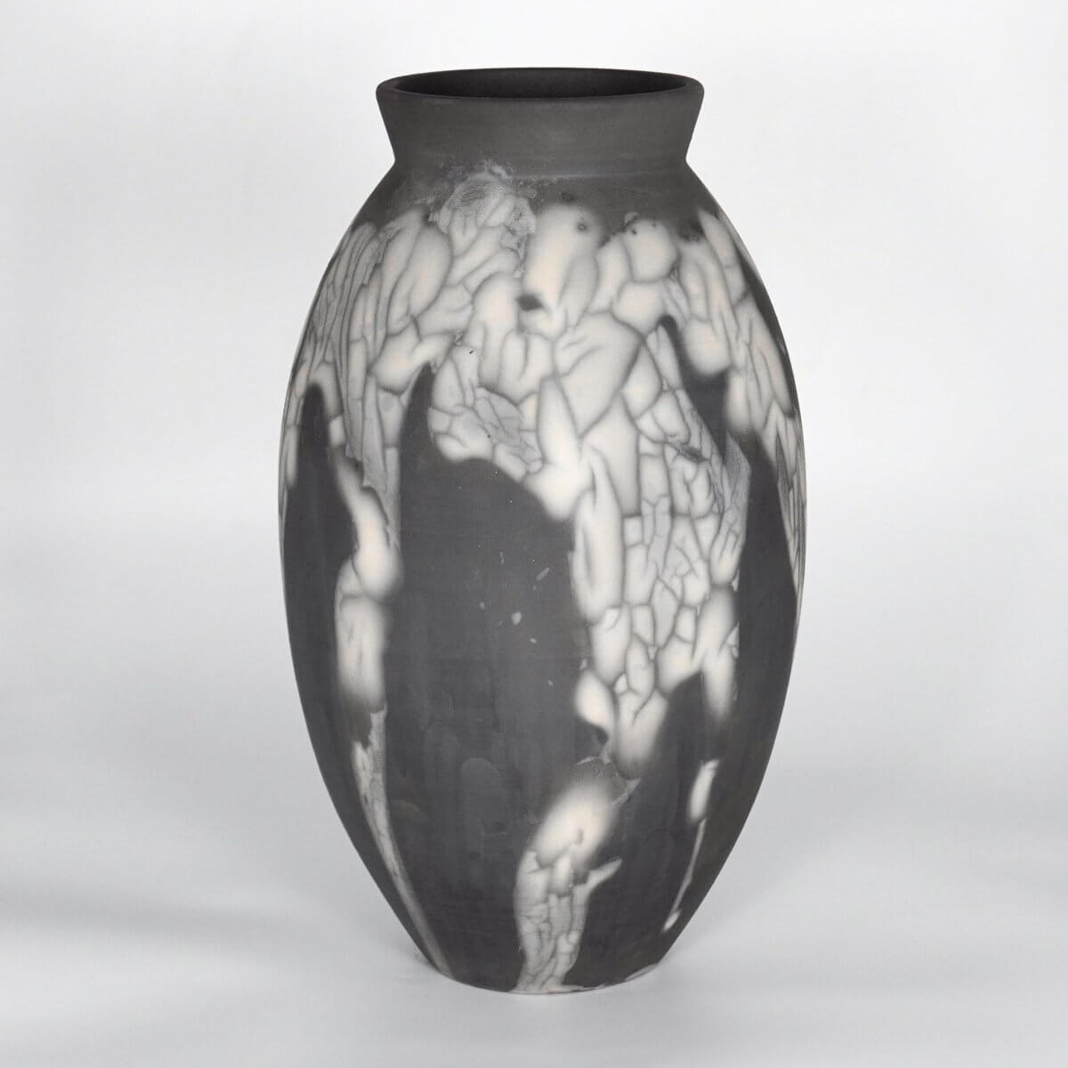 RAAQUU Large Oval Ceramic Vase Smoked Raku S/N0000868 13.5" Raku Pottery Unique Handmade ceramic pottery raku vases, urns, and home decor, sculptures, wall decor, gifts by Adil Ghani