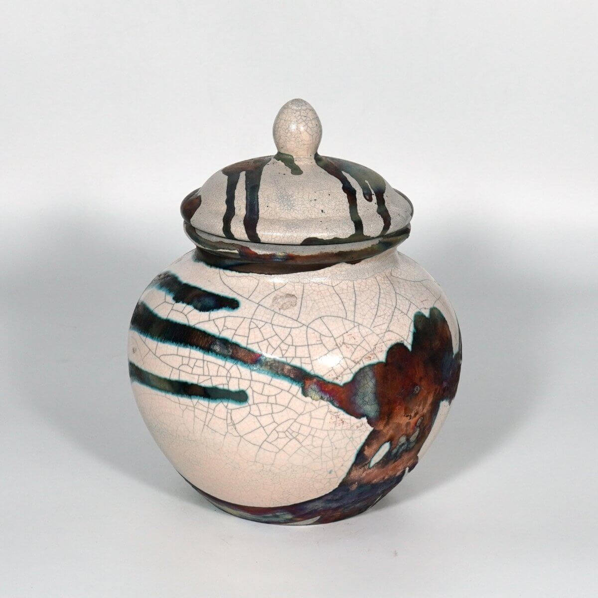 RAAQUU Tamashii Ceramic Half Copper Matte Pet Urn for Remains/Ashes S/N8000141 - Raku Pottery 85 cubic inches Unique Handmade Cremation Vessel Unique Handmade ceramic pottery raku vases, urns, and home decor, sculptures, wall decor, gifts by Adil Ghani