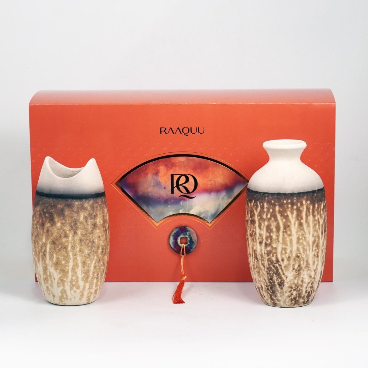 Raku Pottery 2 Vase Premium Gift Box - with handwritten custom note - handmade ceramic home decor mothers day gift - RAAQUU