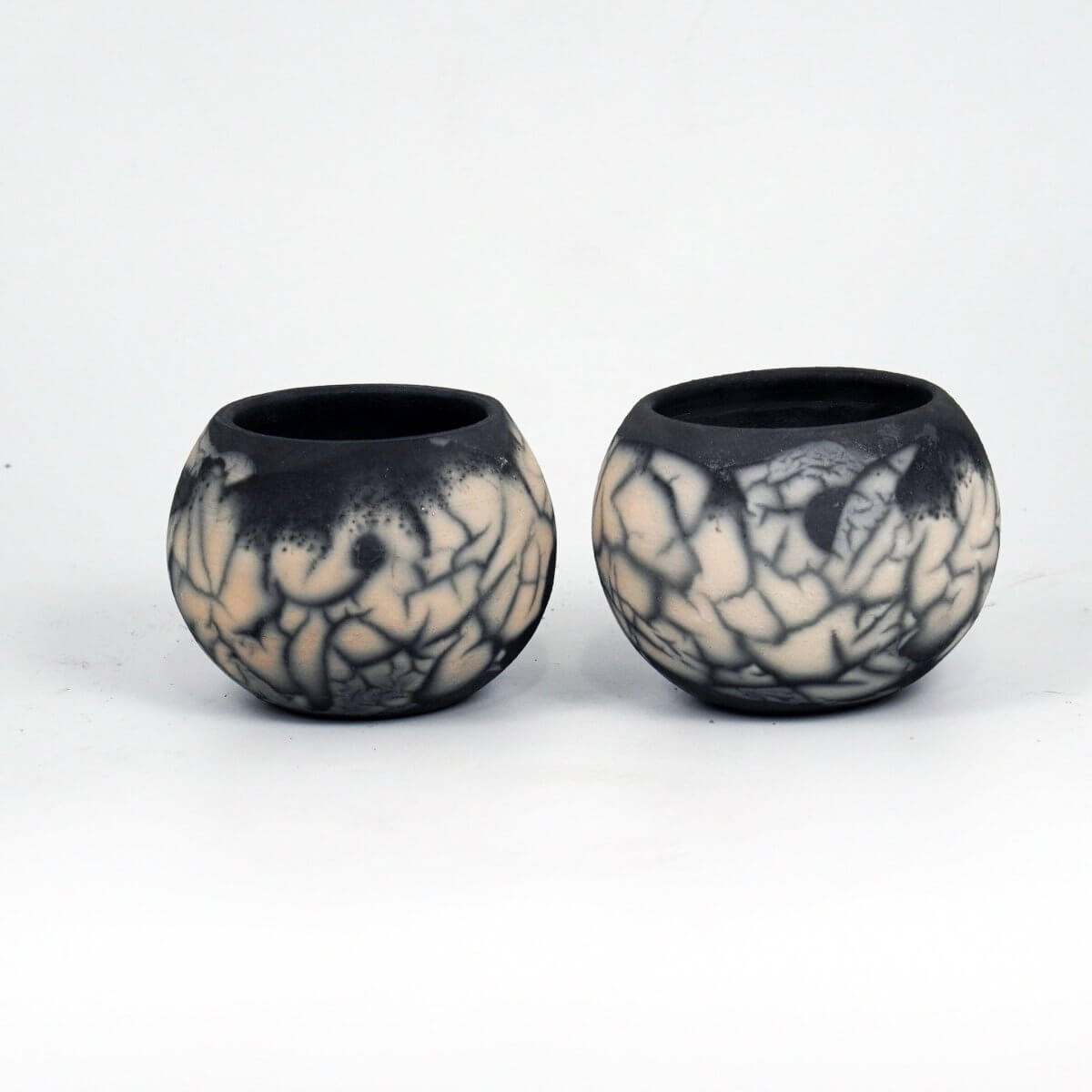 Tsuchi Ceramic Raku Pottery Planter Pot 10CM Wide Finish Set of 2 - RAAQUU