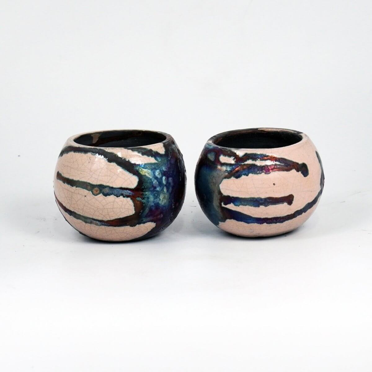 Tsuchi Ceramic Raku Pottery Planter Pot 10CM Wide Finish Set of 2 - RAAQUU