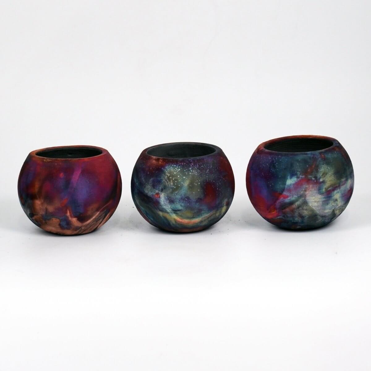 Tsuchi Ceramic Raku Pottery Planter Pot 10CM Wide Finish Set of 3 - RAAQUU