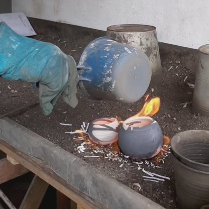 Tsuchi Ceramic Raku Pottery Planter Pot Mixed Finish Set of 3