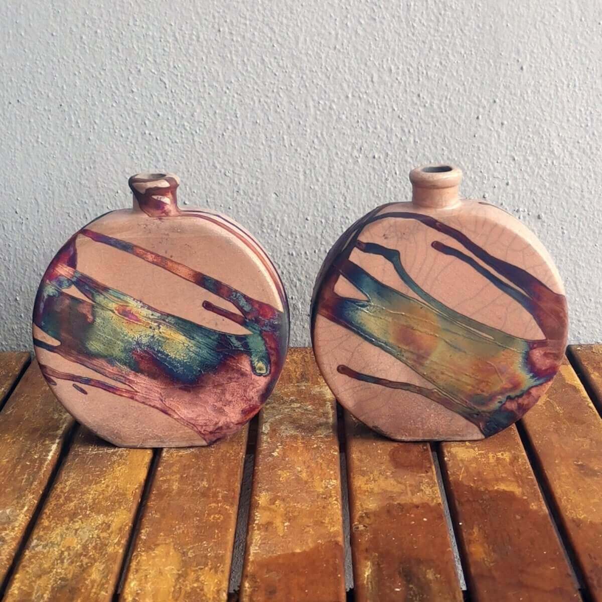 2 Pack Kumo raku pottery vases Unique Handmade ceramic pottery raku vases, urns, and home decor, sculptures, wall decor, gifts by Adil Ghani