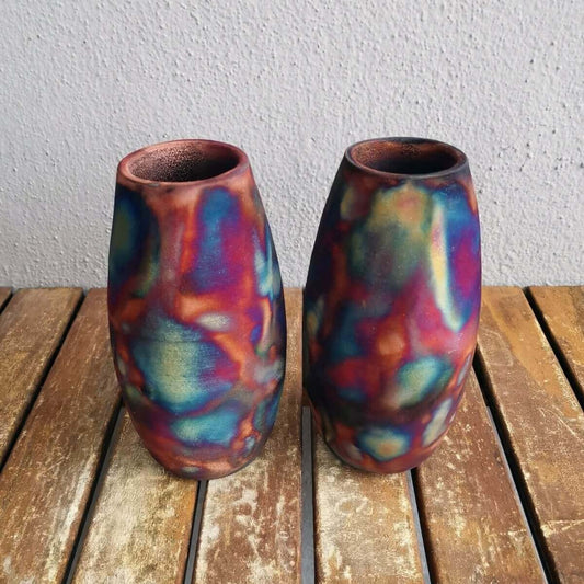 2 Pack Tsuri Ceramic Raku Pottery Vases Unique Handmade ceramic pottery raku vases, urns, and home decor, sculptures, wall decor, gifts by Adil Ghani