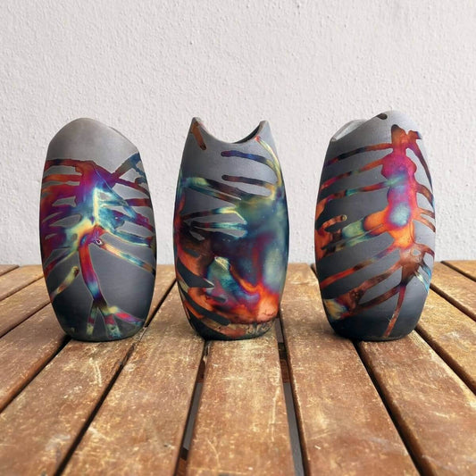 3 Pack Koi Ceramic Raku Vases Unique Handmade ceramic pottery raku vases, urns, and home decor, sculptures, wall decor, gifts by Adil Ghani
