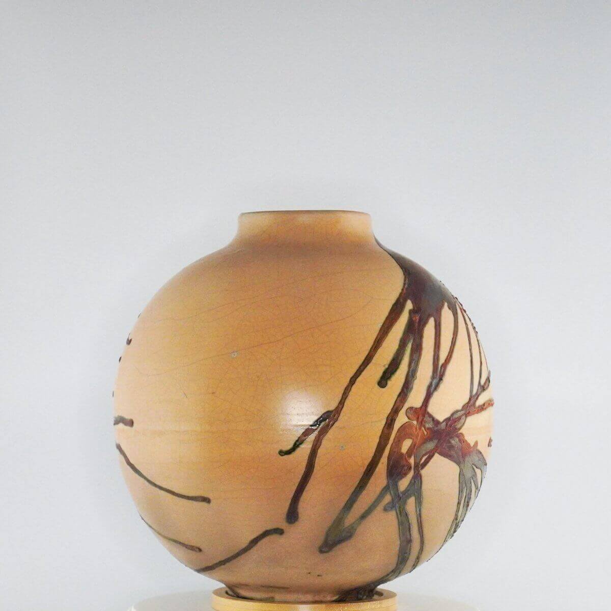 Raku pottery vase ceramic home decor RAAQUU Large Globe Ceramic Vase Half Copper Matte S/N0000348 11" Raku Pottery