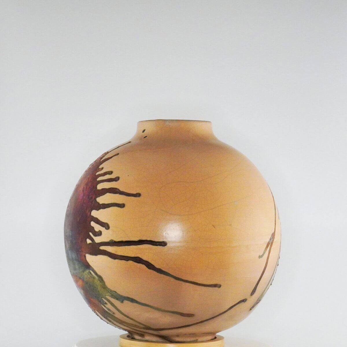 Raku pottery vase ceramic home decor RAAQUU Large Globe Ceramic Vase Half Copper Matte S/N0000348 11" Raku Pottery