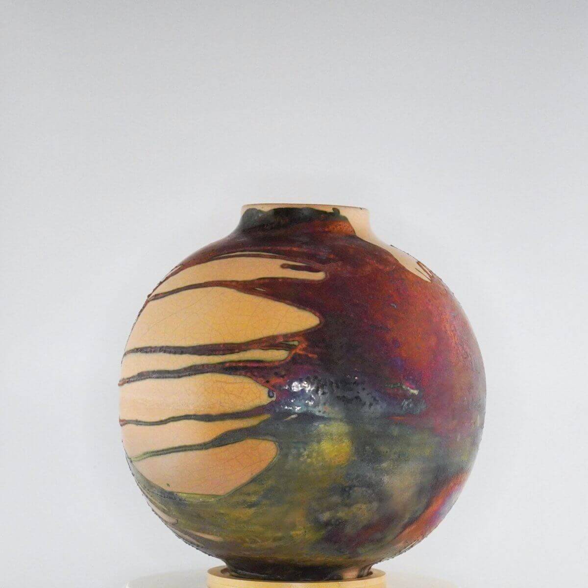 Raku pottery vase ceramic home decor RAAQUU Large Globe Ceramic Vase Half Copper Matte S/N0000348 11" Raku Pottery