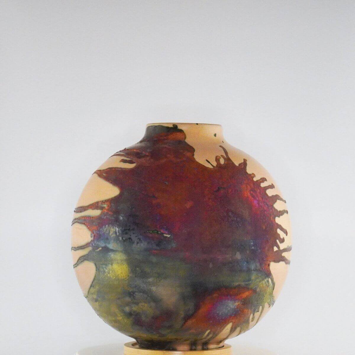 Raku pottery vase ceramic home decor RAAQUU Large Globe Ceramic Vase Half Copper Matte S/N0000348 11" Raku Pottery