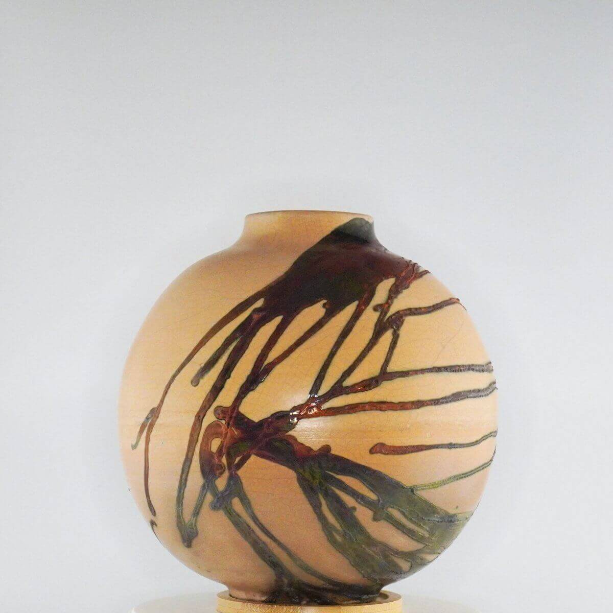 Raku pottery vase ceramic home decor RAAQUU Large Globe Ceramic Vase Half Copper Matte S/N0000348 11" Raku Pottery