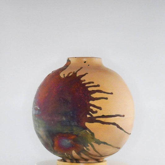 Raku pottery vase ceramic home decor RAAQUU Large Globe Ceramic Vase Half Copper Matte S/N0000348 11" Raku Pottery