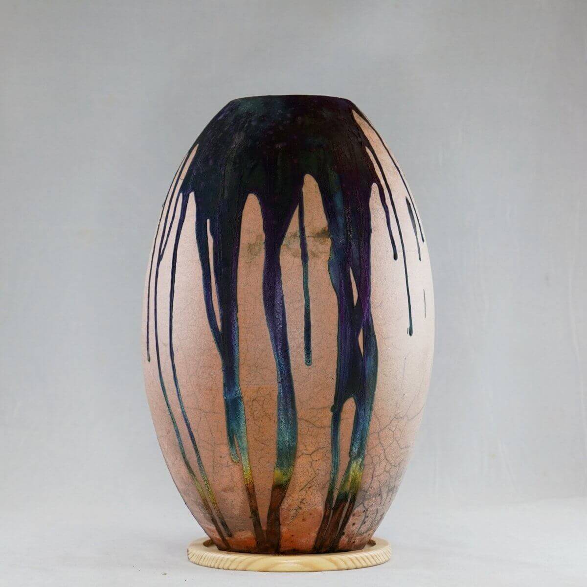 Raku pottery vase ceramic home decor RAAQUU Large Oval Ceramic Vase Half Copper Matte S/N0000051 12.5" Raku Pottery