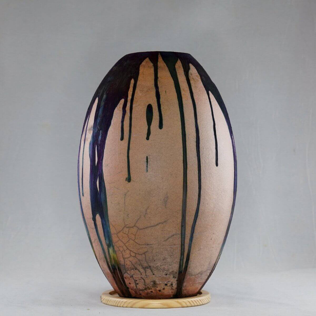 Raku pottery vase ceramic home decor RAAQUU Large Oval Ceramic Vase Half Copper Matte S/N0000051 12.5" Raku Pottery