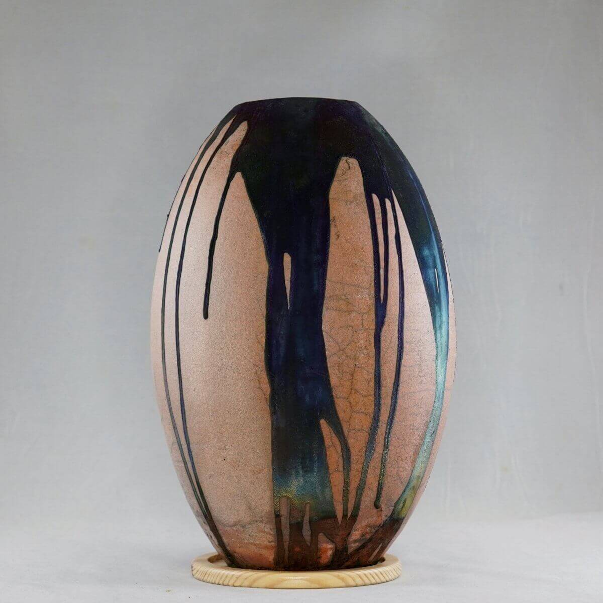 Raku pottery vase ceramic home decor RAAQUU Large Oval Ceramic Vase Half Copper Matte S/N0000051 12.5" Raku Pottery