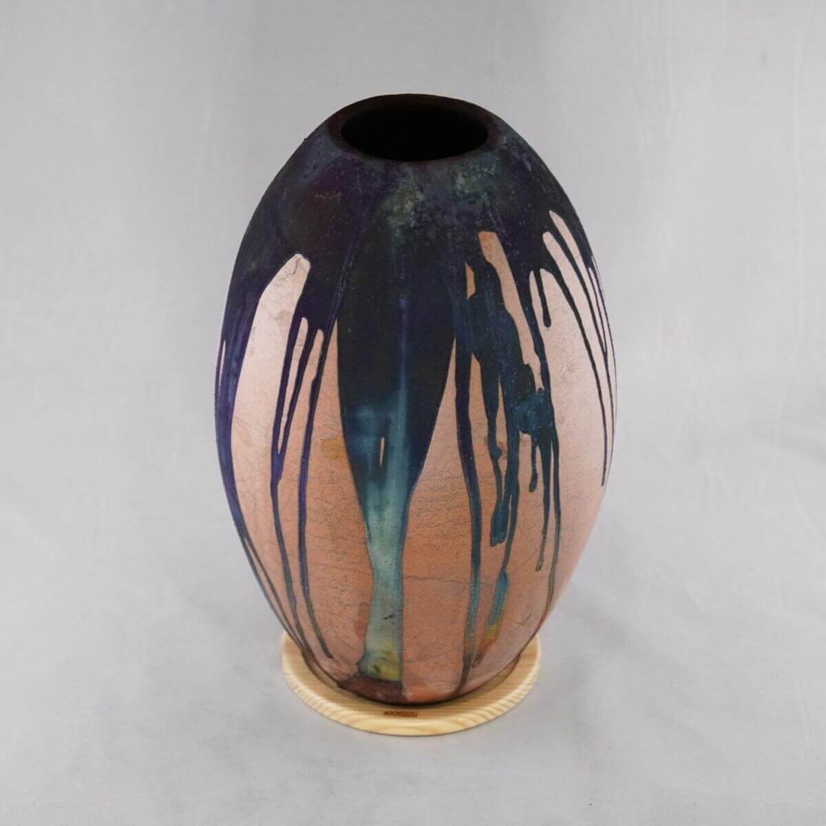 Raku pottery vase ceramic home decor RAAQUU Large Oval Ceramic Vase Half Copper Matte S/N0000051 12.5" Raku Pottery
