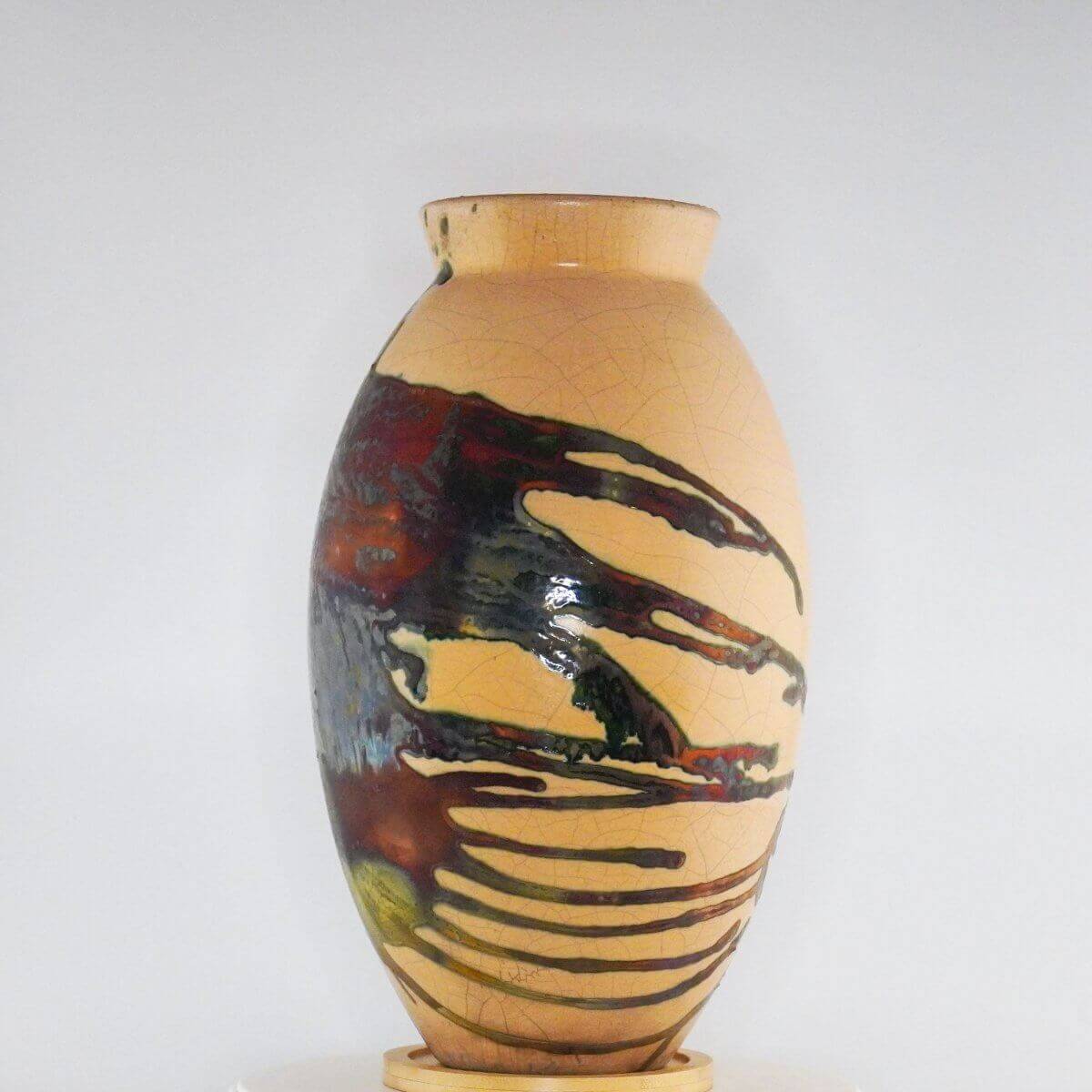 Raku pottery vase ceramic home decor RAAQUU Large Oval Ceramic Vase Half Copper Matte S/N0000311 12.5" Raku Pottery