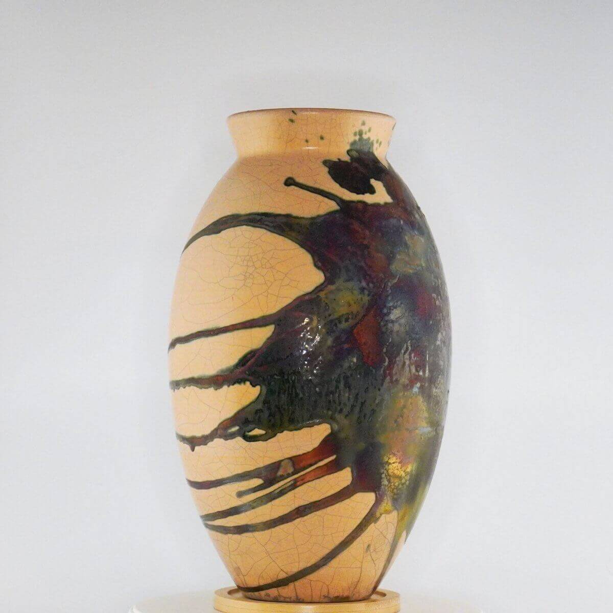Raku pottery vase ceramic home decor RAAQUU Large Oval Ceramic Vase Half Copper Matte S/N0000311 12.5" Raku Pottery