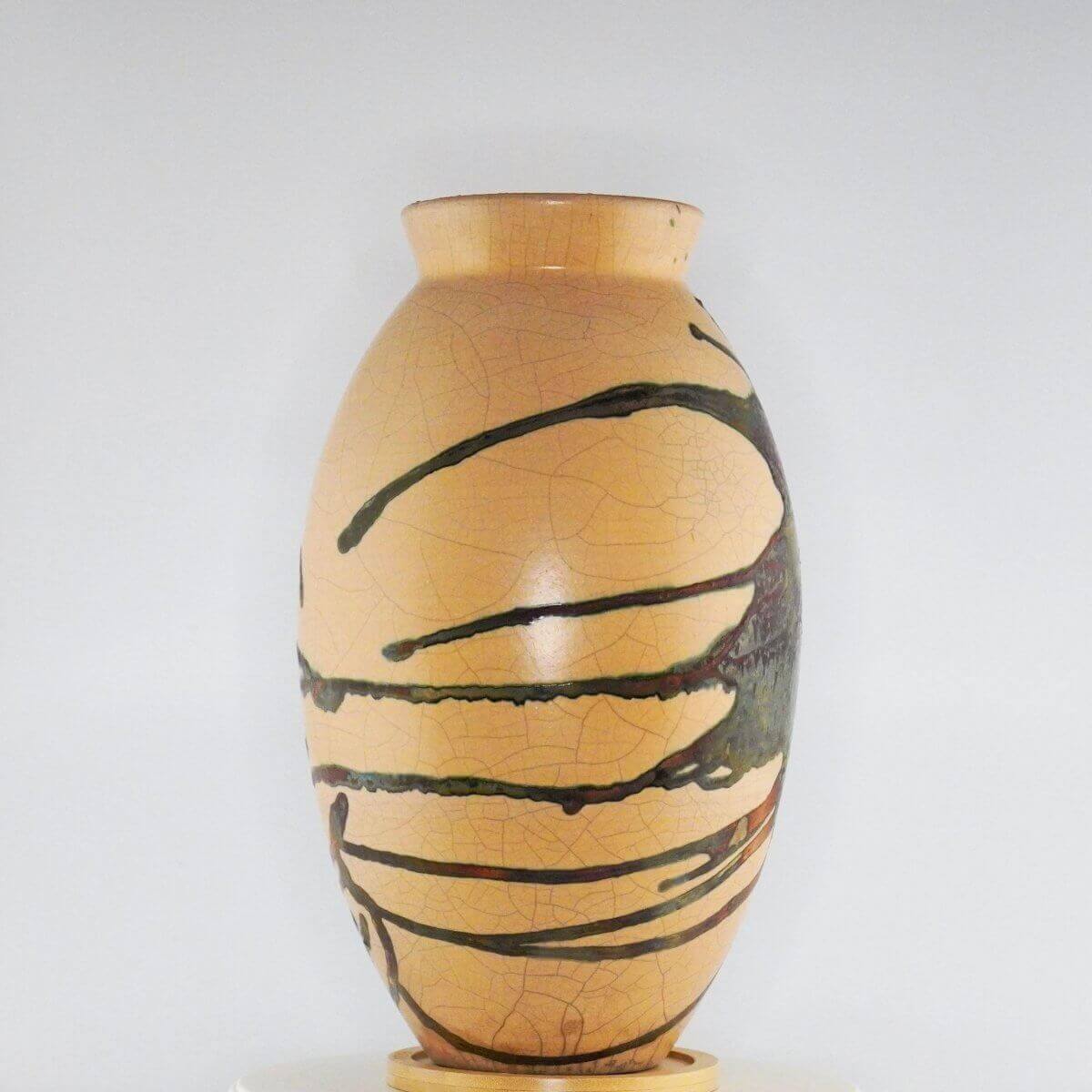 Raku pottery vase ceramic home decor RAAQUU Large Oval Ceramic Vase Half Copper Matte S/N0000311 12.5" Raku Pottery