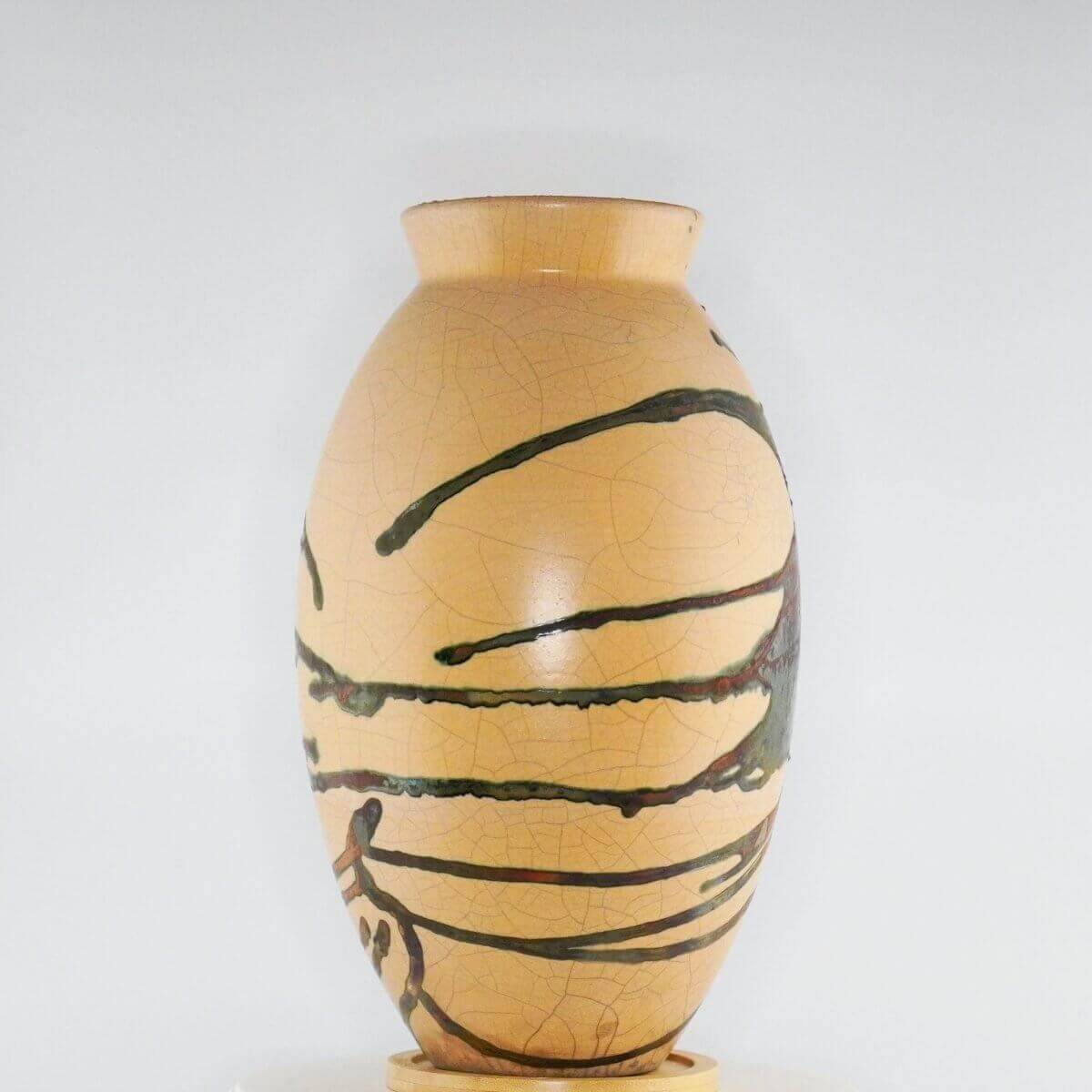 Raku pottery vase ceramic home decor RAAQUU Large Oval Ceramic Vase Half Copper Matte S/N0000311 12.5" Raku Pottery