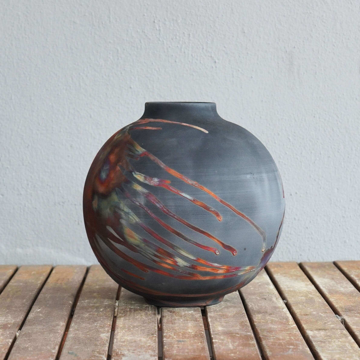 RAAQUU Large Globe Ceramic Vase Carbon Copper S/N0000429 11" Raku Pottery Unique Handmade ceramic pottery raku vases, urns, and home decor, sculptures, wall decor, gifts by Adil Ghani