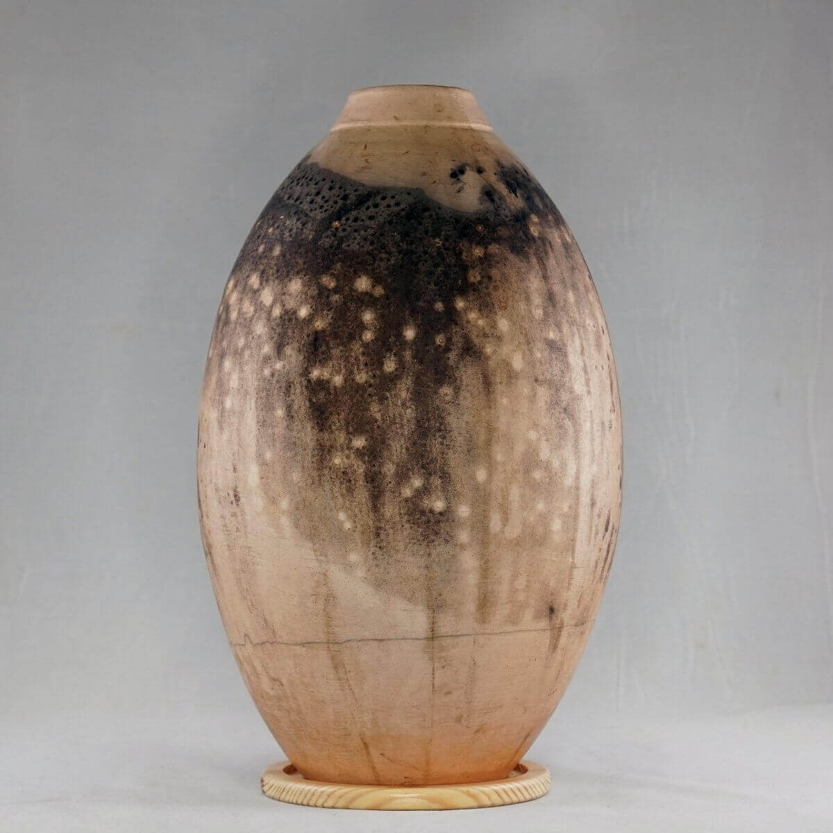 Raku pottery vase ceramic home decor RAAQUU Large Oval Ceramic Vase Obvara S/N0000209 12.5" Raku Pottery