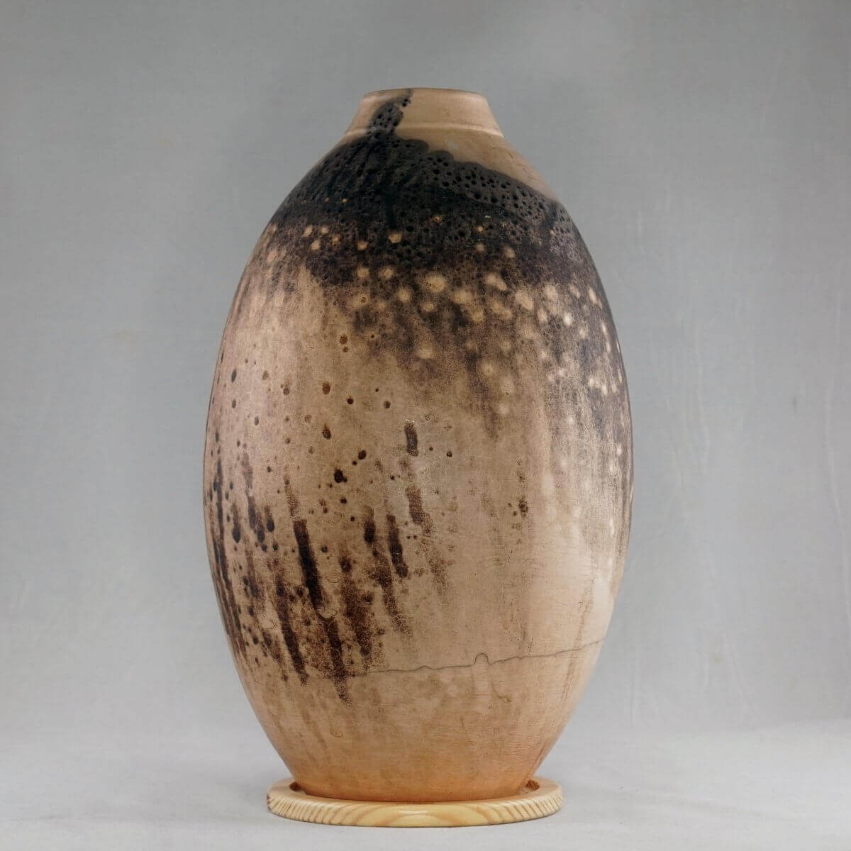 Raku pottery vase ceramic home decor RAAQUU Large Oval Ceramic Vase Obvara S/N0000209 12.5" Raku Pottery
