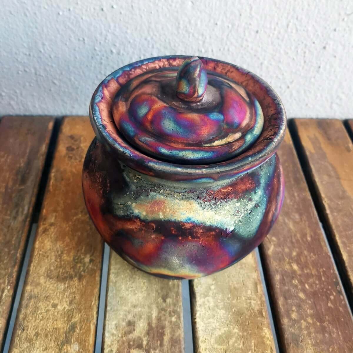 RAAQUU HEIWA Pottery Urn for Remains - 18.6 oz capacity for child, pet, dog, cat Unique Handmade ceramic pottery raku vases, urns, and home decor, sculptures, wall decor, gifts by Adil Ghani