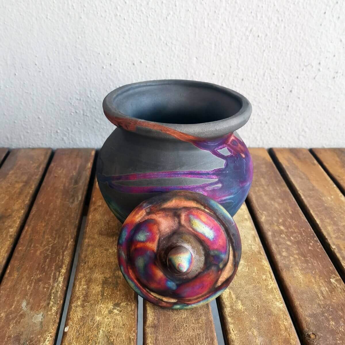 RAAQUU HEIWA Pottery Urn for Remains - 18.6 oz capacity for child, pet, dog, cat Unique Handmade ceramic pottery raku vases, urns, and home decor, sculptures, wall decor, gifts by Adil Ghani