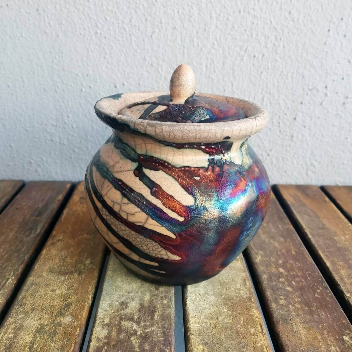RAAQUU HEIWA Pottery Urn for Remains - 18.6 oz capacity for child, pet, dog, cat Unique Handmade ceramic pottery raku vases, urns, and home decor, sculptures, wall decor, gifts by Adil Ghani