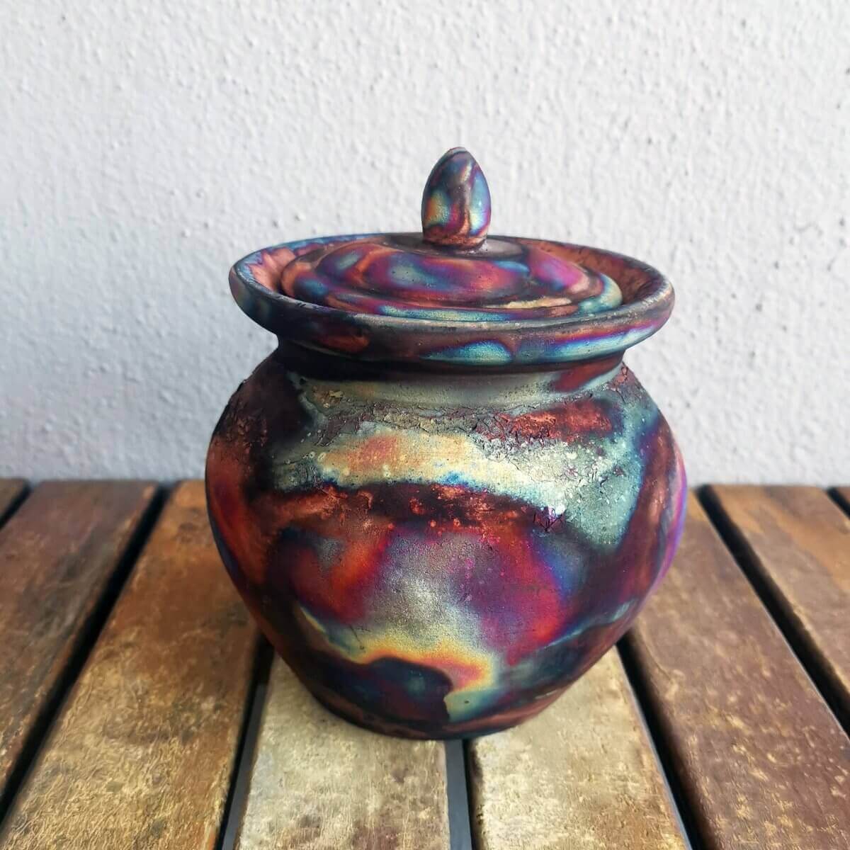 RAAQUU HEIWA Pottery Urn for Remains - 18.6 oz capacity for child, pet, dog, cat Unique Handmade ceramic pottery raku vases, urns, and home decor, sculptures, wall decor, gifts by Adil Ghani