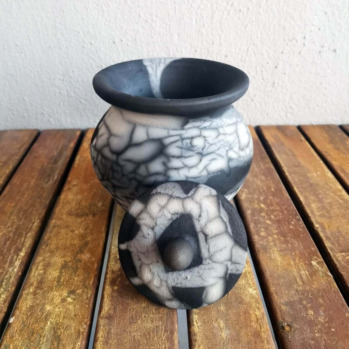 RAAQUU HEIWA Pottery Urn for Remains - 18.6 oz capacity for child, pet, dog, cat Unique Handmade ceramic pottery raku vases, urns, and home decor, sculptures, wall decor, gifts by Adil Ghani