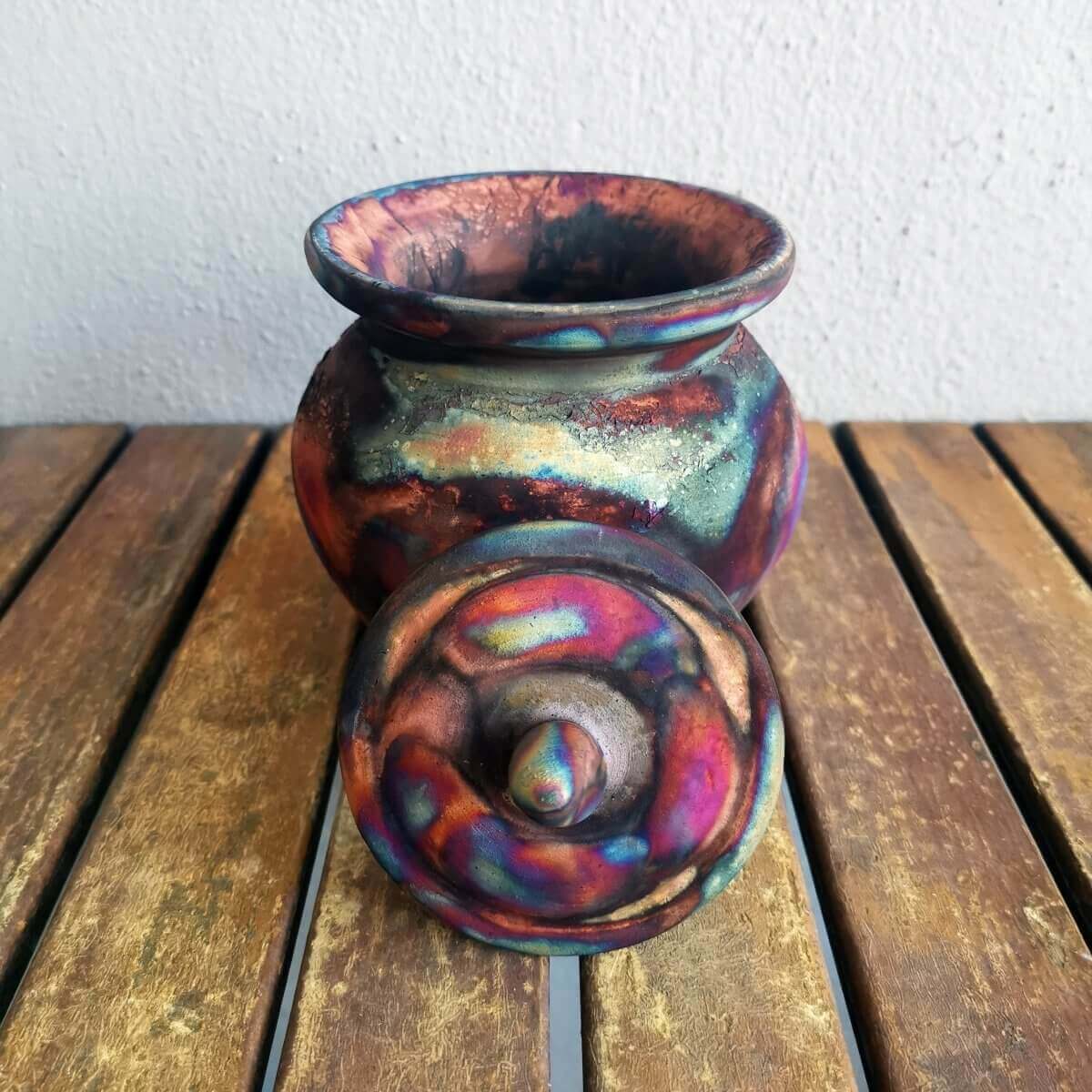 RAAQUU HEIWA Pottery Urn for Remains - 18.6 oz capacity for child, pet, dog, cat Unique Handmade ceramic pottery raku vases, urns, and home decor, sculptures, wall decor, gifts by Adil Ghani