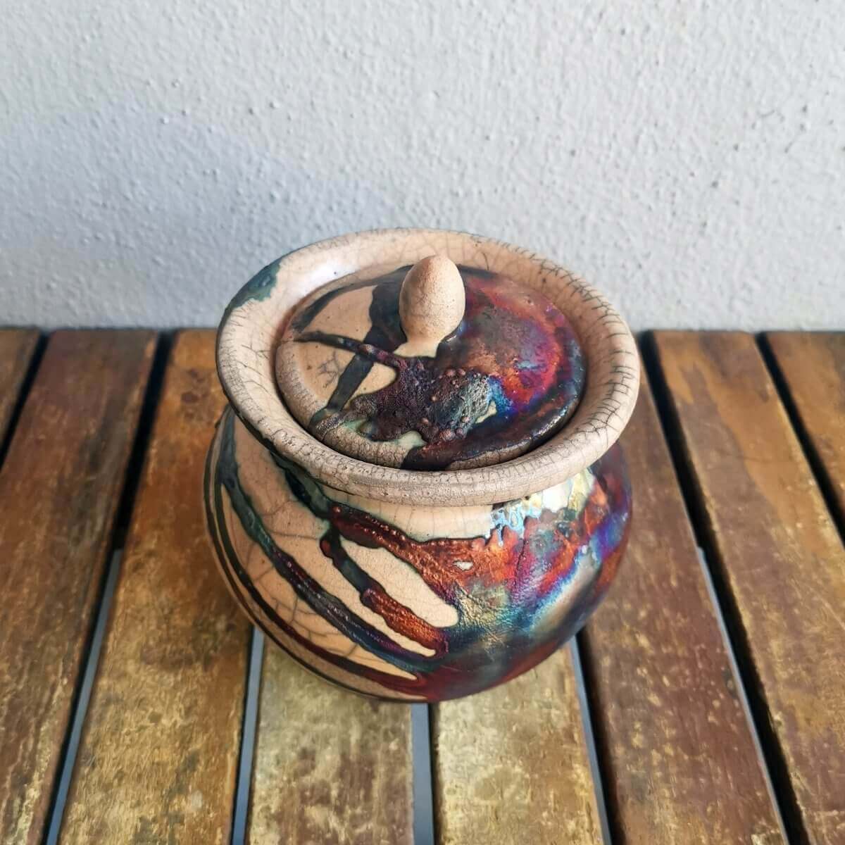 RAAQUU HEIWA Pottery Urn for Remains - 18.6 oz capacity for child, pet, dog, cat Unique Handmade ceramic pottery raku vases, urns, and home decor, sculptures, wall decor, gifts by Adil Ghani