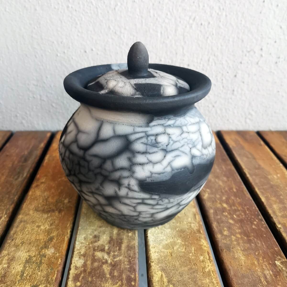 RAAQUU HEIWA Pottery Urn for Remains - 18.6 oz capacity for child, pet, dog, cat Unique Handmade ceramic pottery raku vases, urns, and home decor, sculptures, wall decor, gifts by Adil Ghani