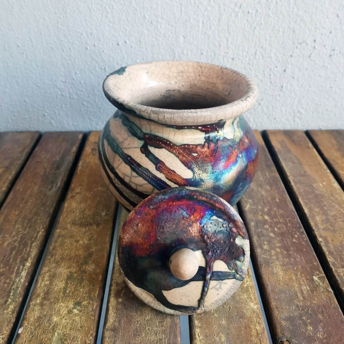 RAAQUU HEIWA Pottery Urn for Remains - 18.6 oz capacity for child, pet, dog, cat Unique Handmade ceramic pottery raku vases, urns, and home decor, sculptures, wall decor, gifts by Adil Ghani