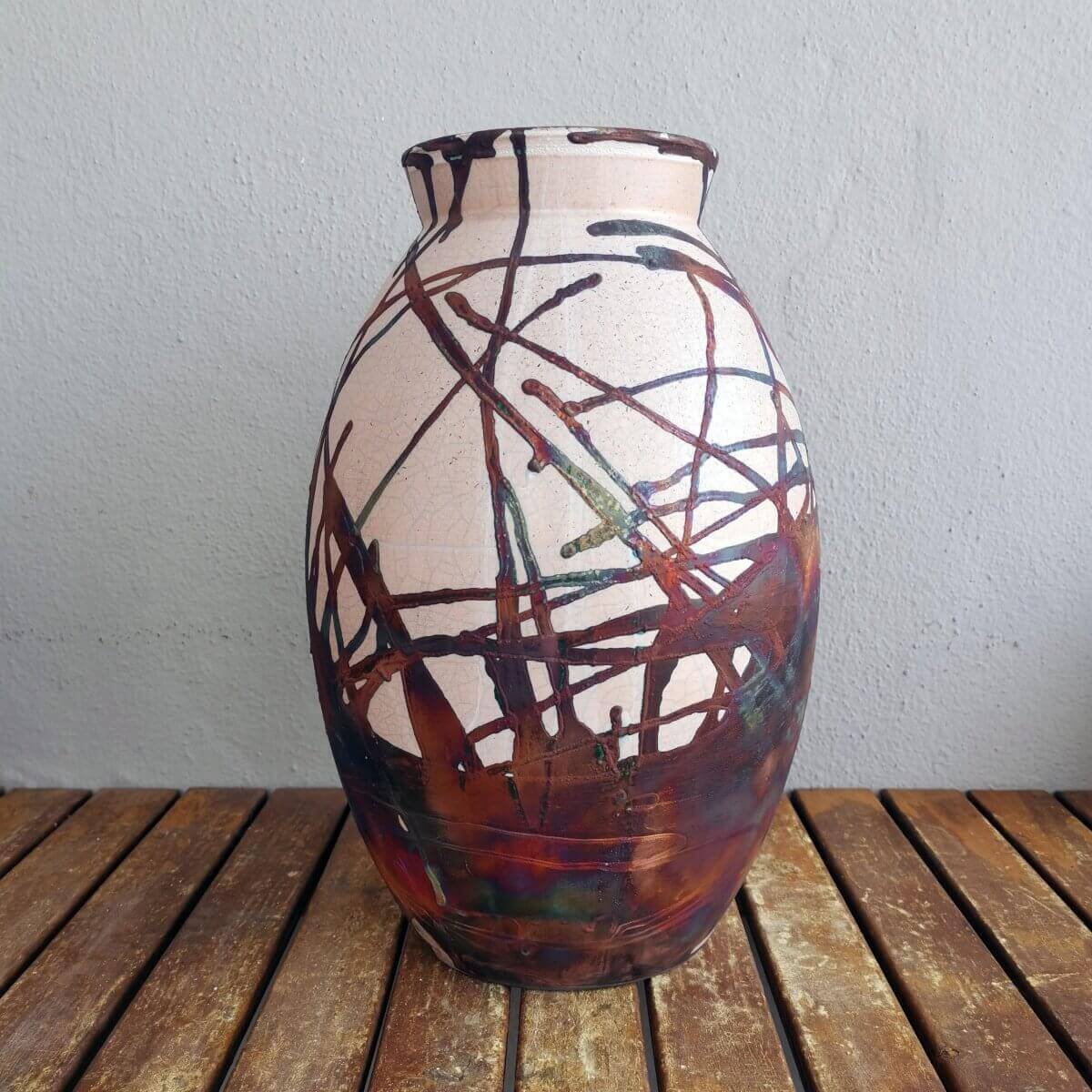 RAAQUU Large 14" Oval XL Ceramic Vase PRE-ORDER Raku Pottery Unique Handmade ceramic pottery raku vases, urns, and home decor, sculptures, wall decor, gifts by Adil Ghani