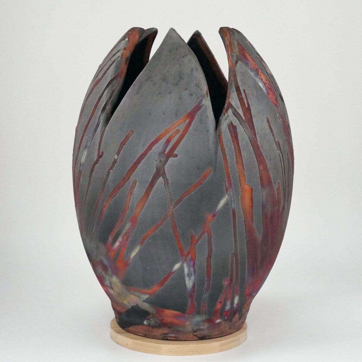 RAAQUU Large Flower Ceramic Vase Carbon Copper S/N0000162 11" Raku Pottery Unique Handmade ceramic pottery raku vases, urns, and home decor, sculptures, wall decor, gifts by Adil Ghani