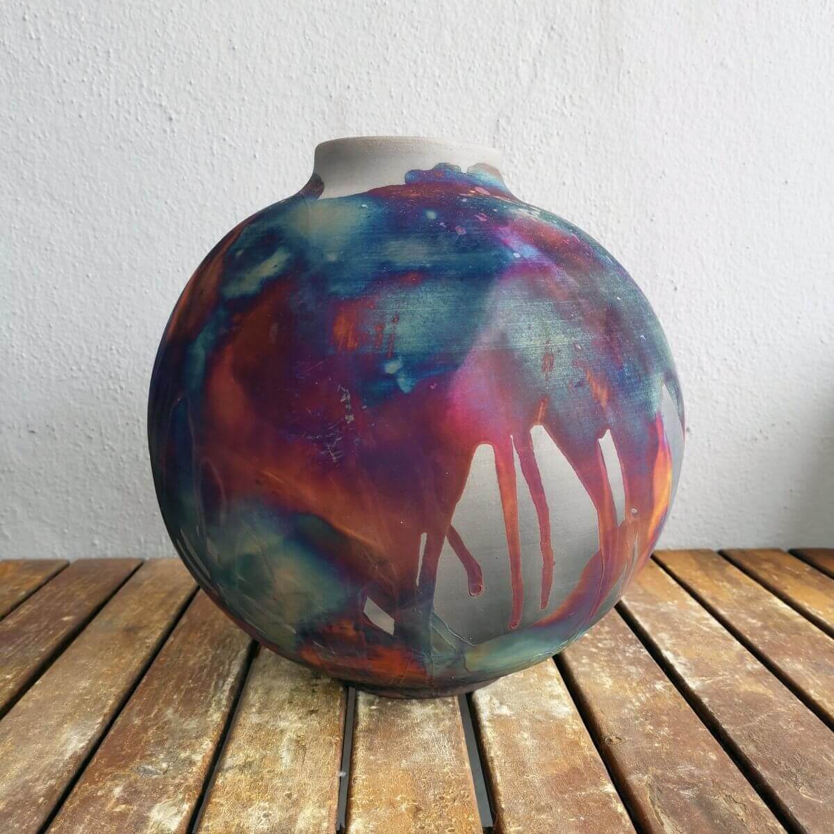 RAAQUU Large Globe Ceramic Vase Carbon Copper S/N0000585 11" Raku Pottery Unique Handmade ceramic pottery raku vases, urns, and home decor, sculptures, wall decor, gifts by Adil Ghani