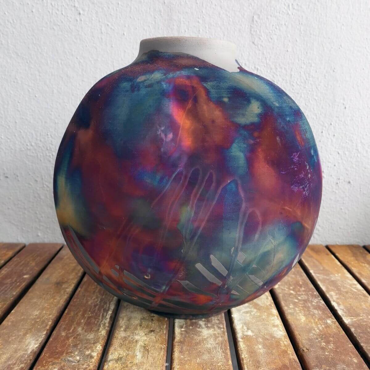 RAAQUU Large Globe Ceramic Vase Carbon Copper S/N0000585 11" Raku Pottery Unique Handmade ceramic pottery raku vases, urns, and home decor, sculptures, wall decor, gifts by Adil Ghani