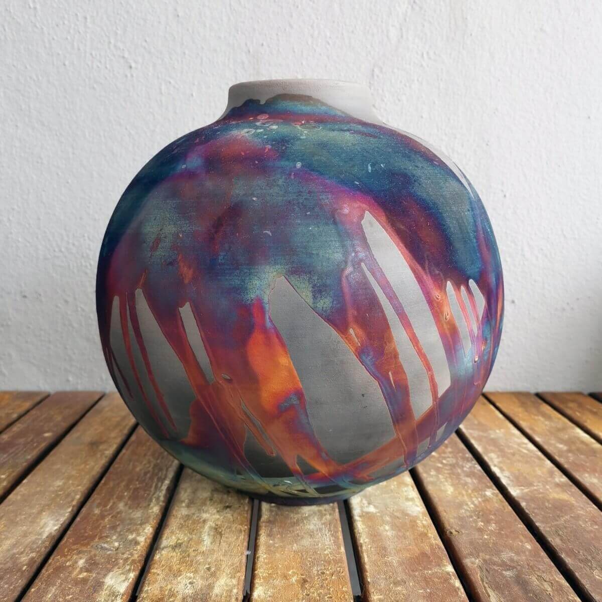 RAAQUU Large Globe Ceramic Vase Carbon Copper S/N0000585 11" Raku Pottery Unique Handmade ceramic pottery raku vases, urns, and home decor, sculptures, wall decor, gifts by Adil Ghani