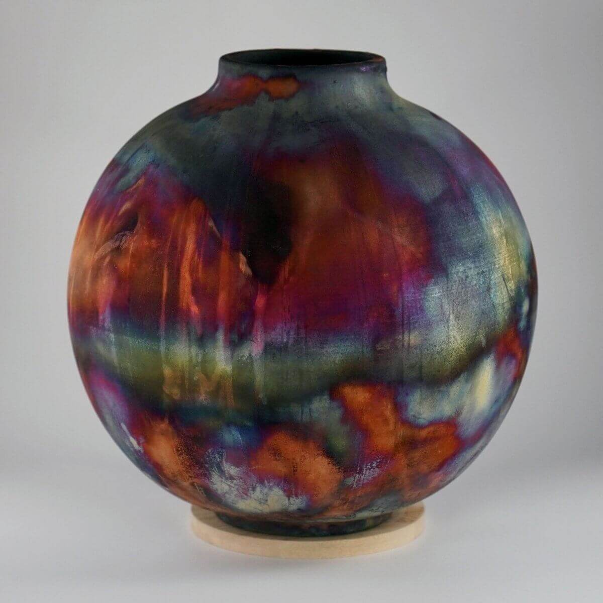 RAAQUU Large Globe Ceramic Vase Full Copper Matte S/N0000579 11" Raku Pottery - RAAQUU
